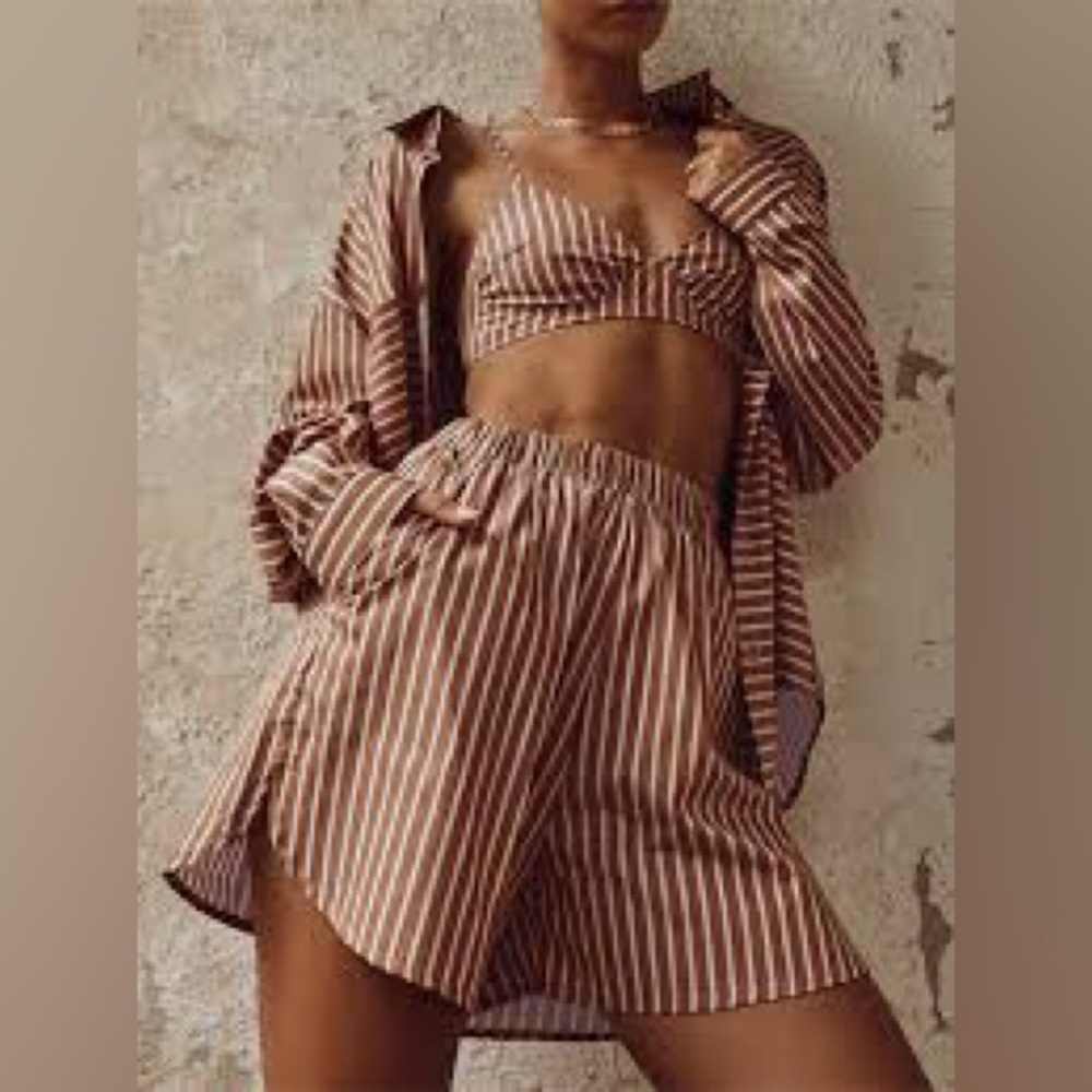 NWT Commense Stripe Three Piece Shorts Set Size M